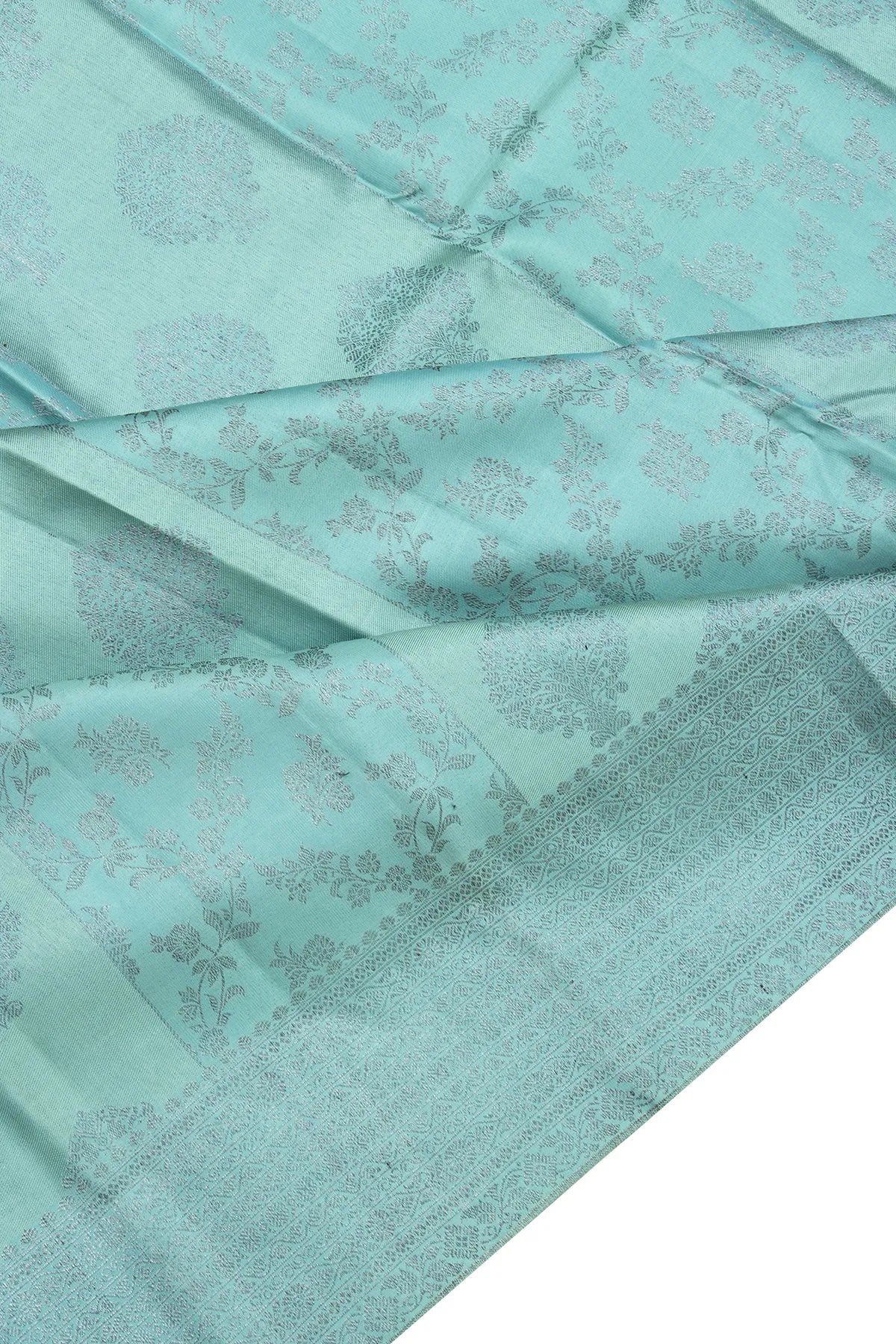 Antique Zari Kanchipuram Silk Jaal Sky Blue Saree