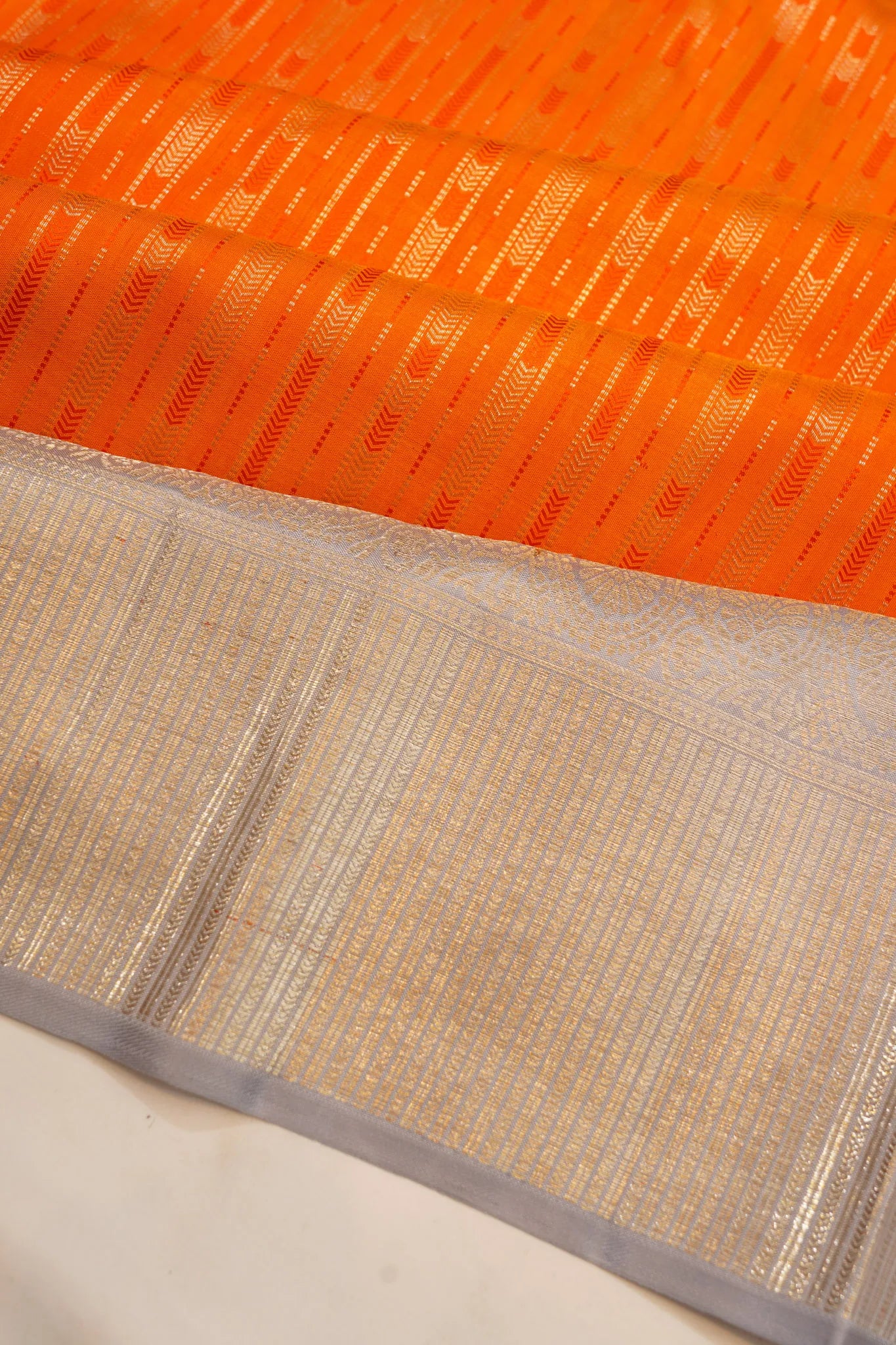 Kanchipuram Silk Brocade Orange Saree