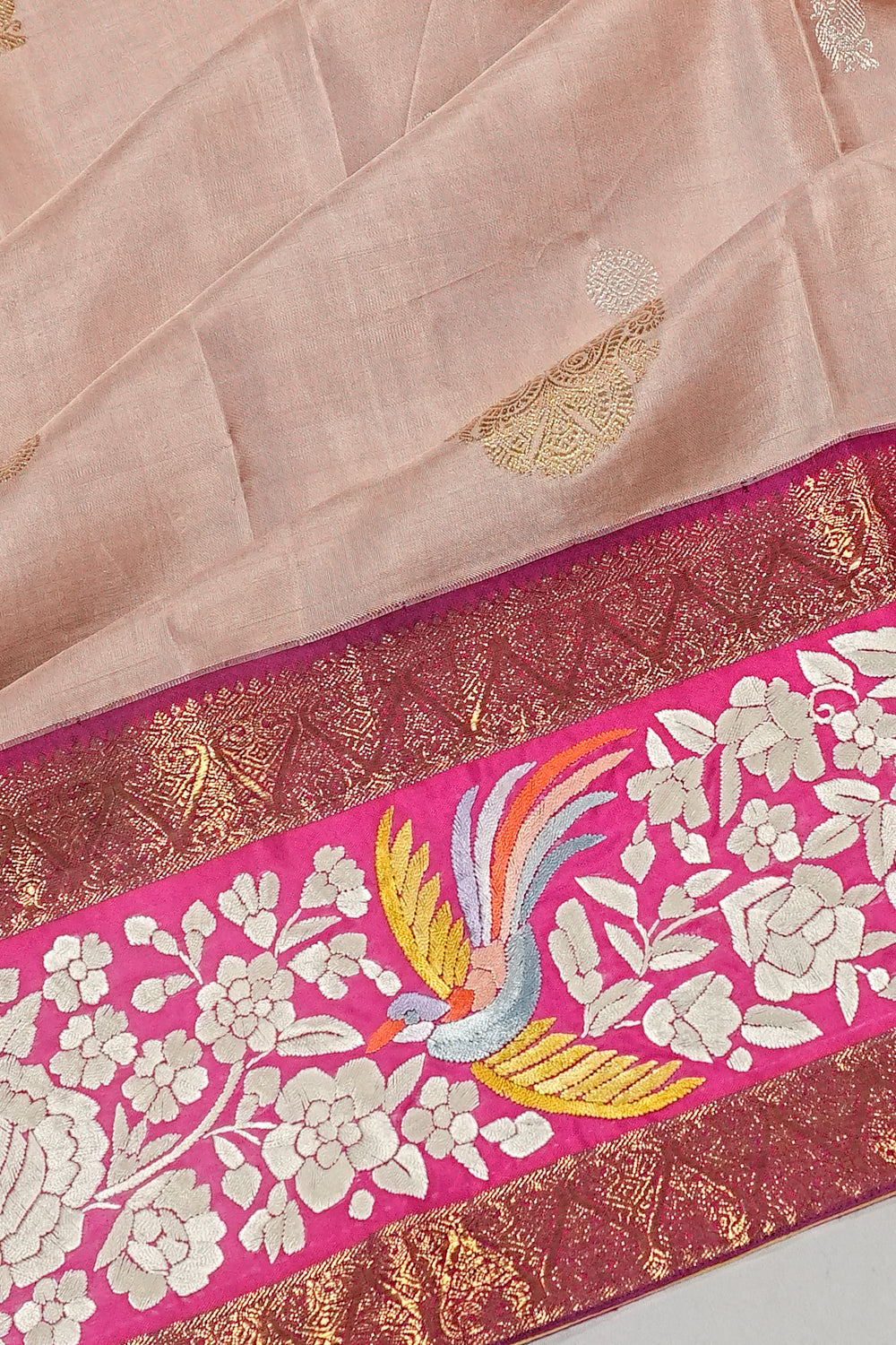 Parsi Gara X Kanchipuram Silk Butta Cream Saree
