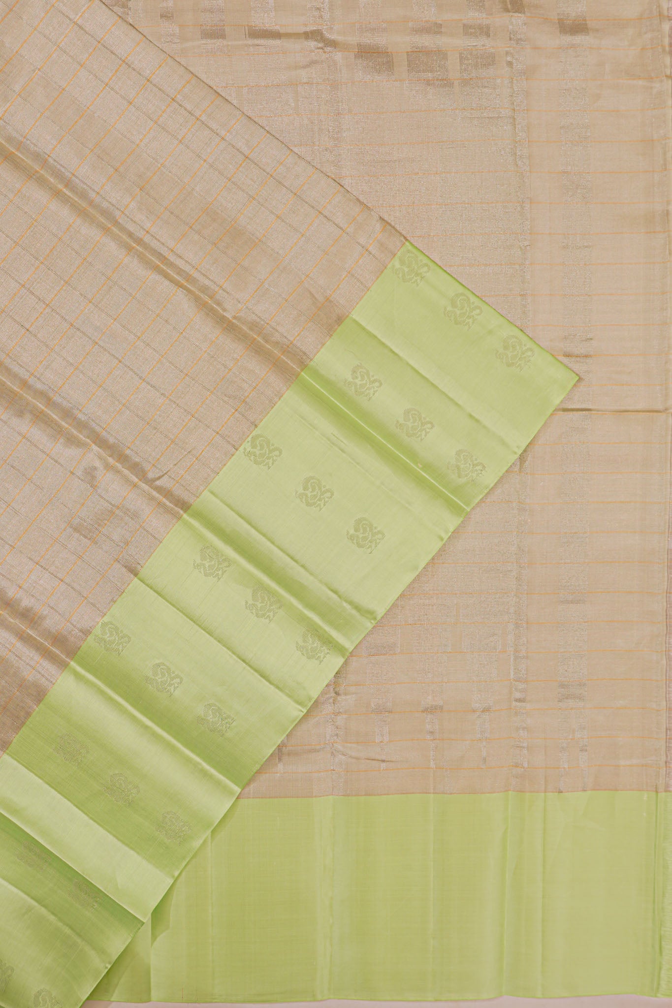 Tussar Checks Beige Saree