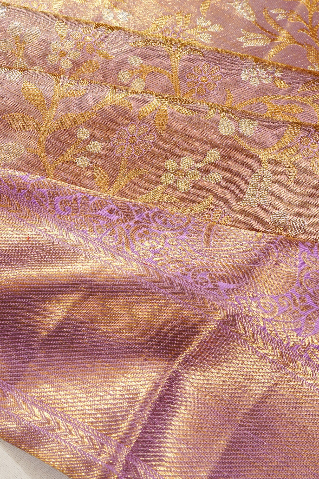 Kanchipuram Silk Tissue Brocade Lavender Saree