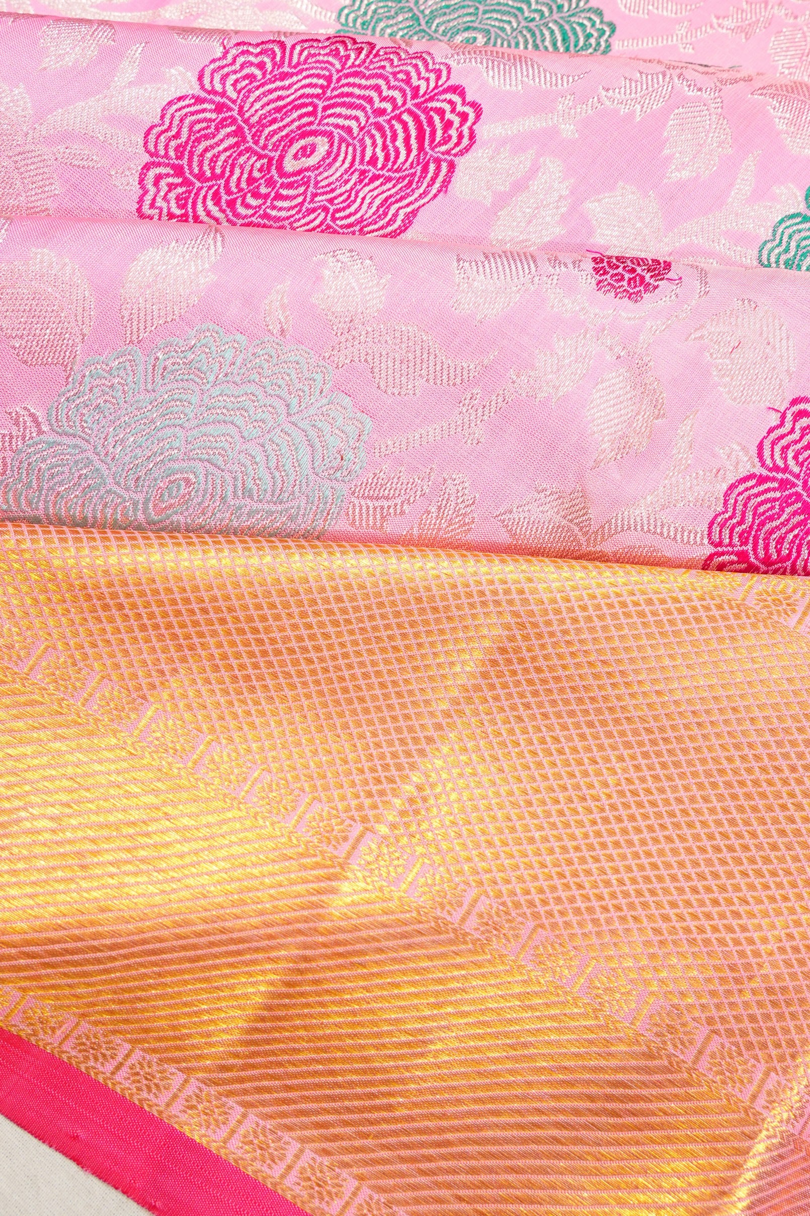 Kanchipuram Silk Meenakari Brocade Baby Pink Saree