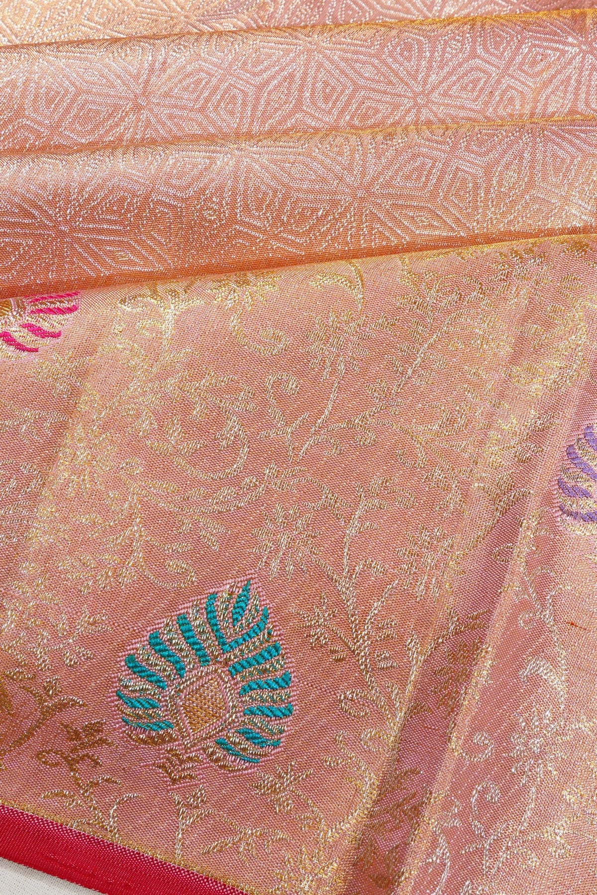 Kanchipuram Silk Tissue Brocade Pink Saree