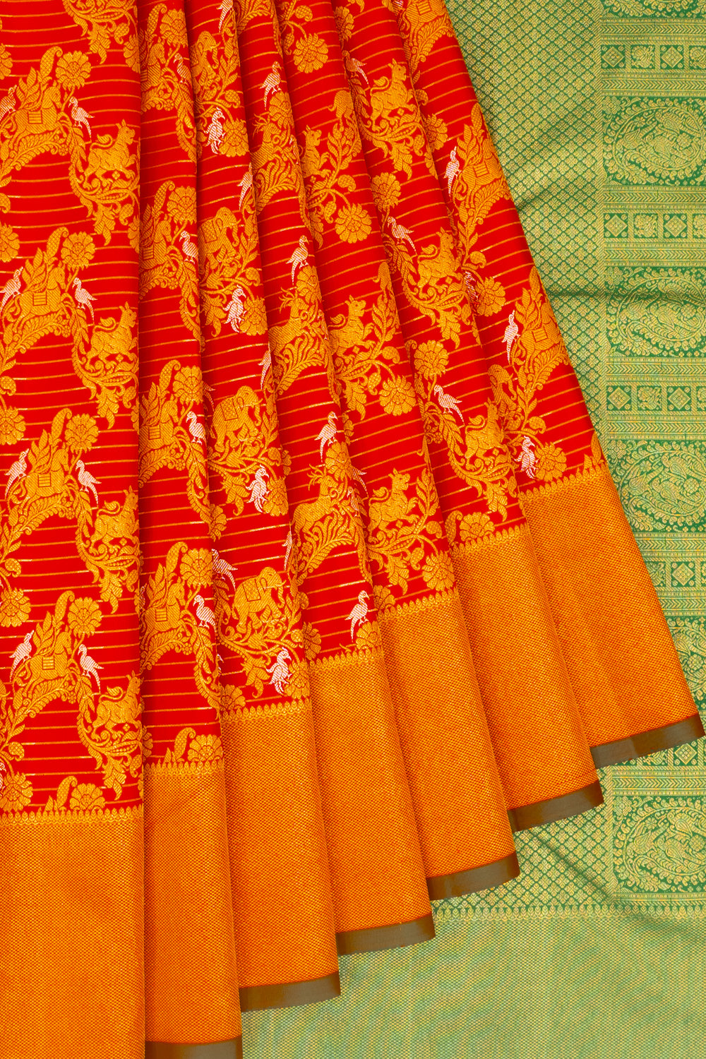 Kanchipuram Silk Oosi Lines And Jaal Red Saree