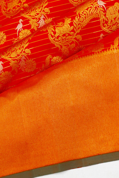 Kanchipuram Silk Oosi Lines And Jaal Red Saree