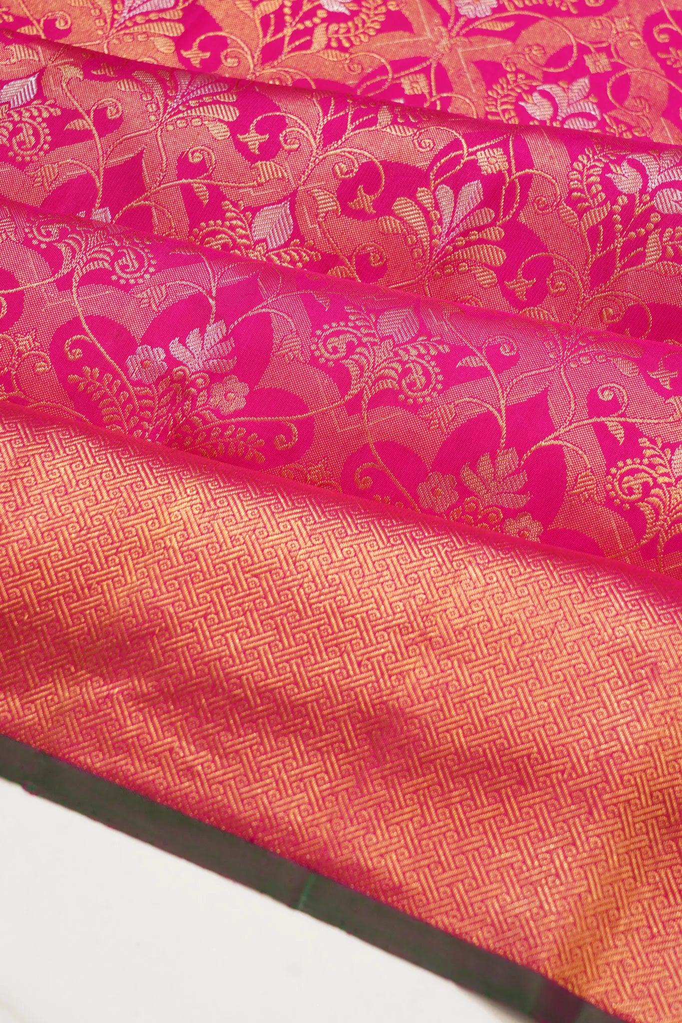 Kanchipuram Silk Brocade Rani Pink Saree