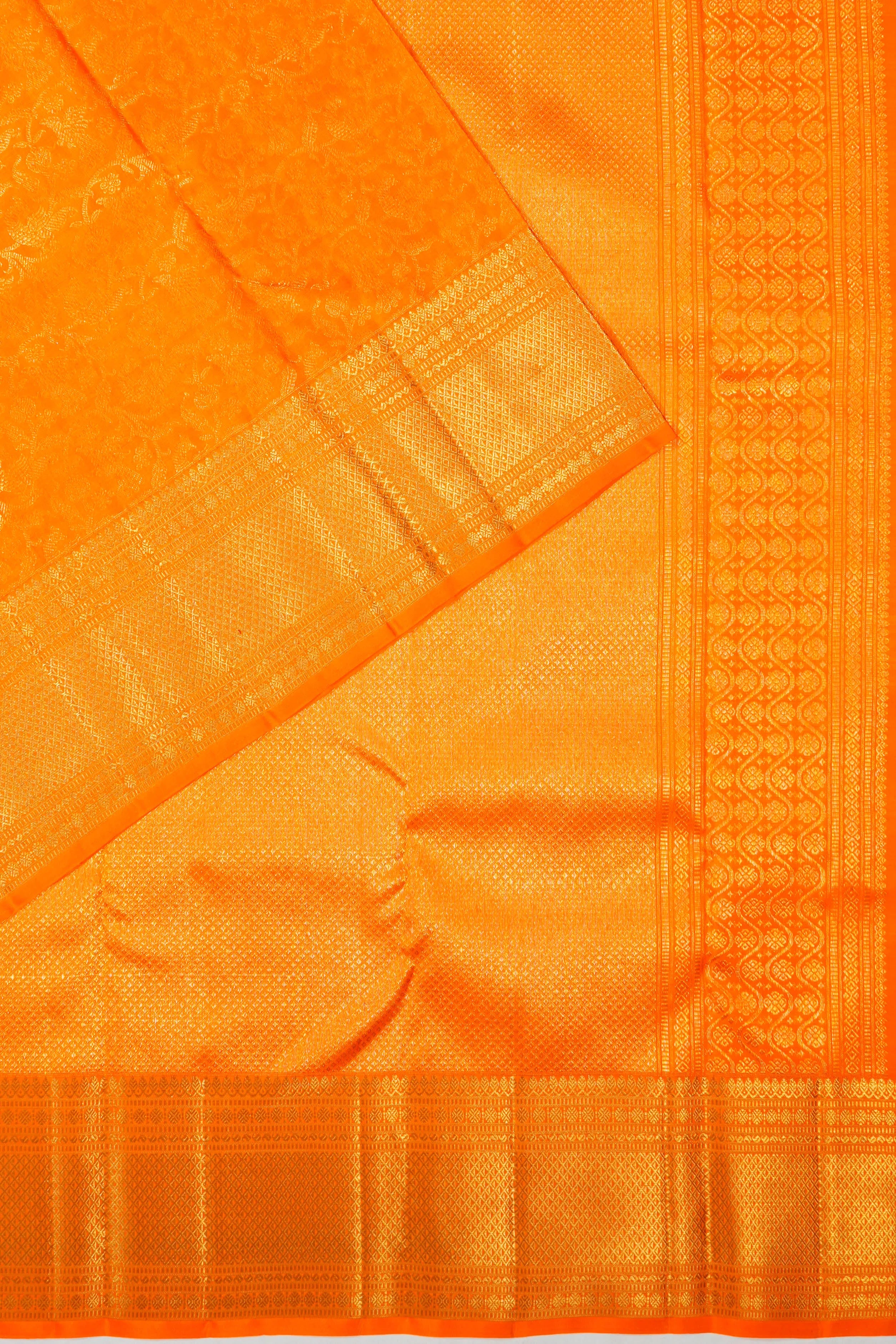 Kanchipuram Silk Brocade Orange Saree