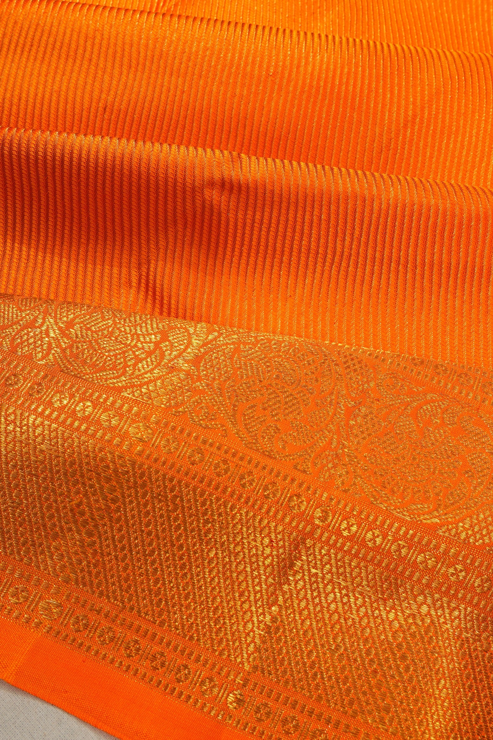 Kanchipuram Silk Vertical Lines Orange Saree