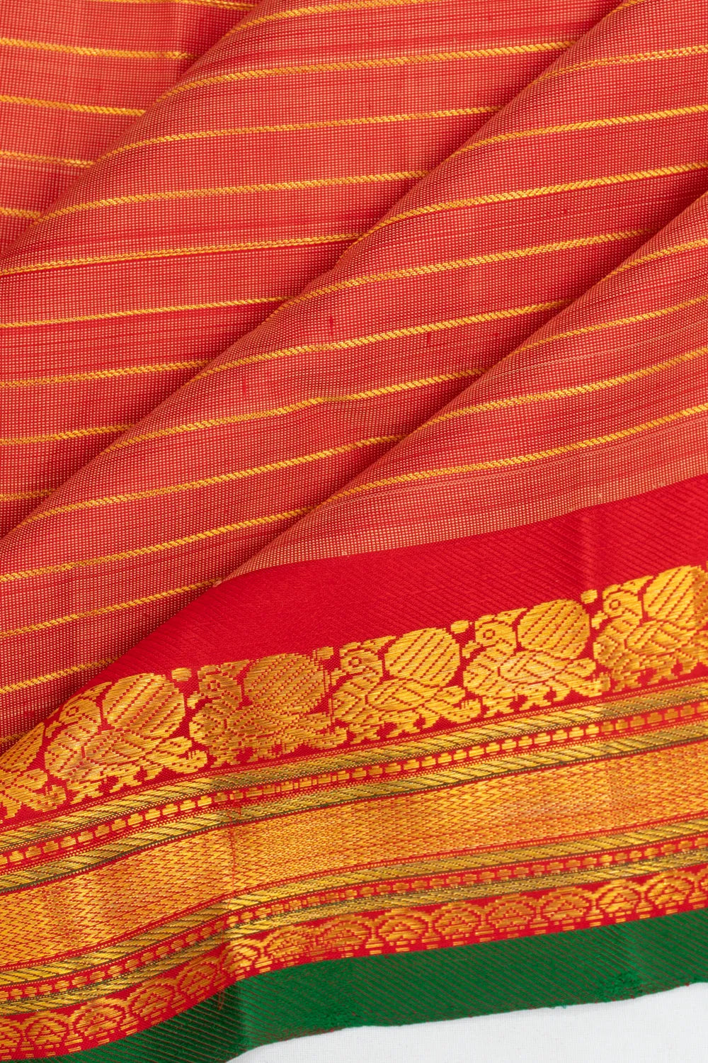 Classic Kanchipuram Silk Horizontal Lines Red Saree