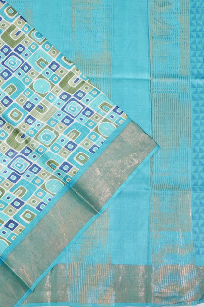 Kankatala Tussar Geometrical Brocade Printed Sky Blue Saree g2