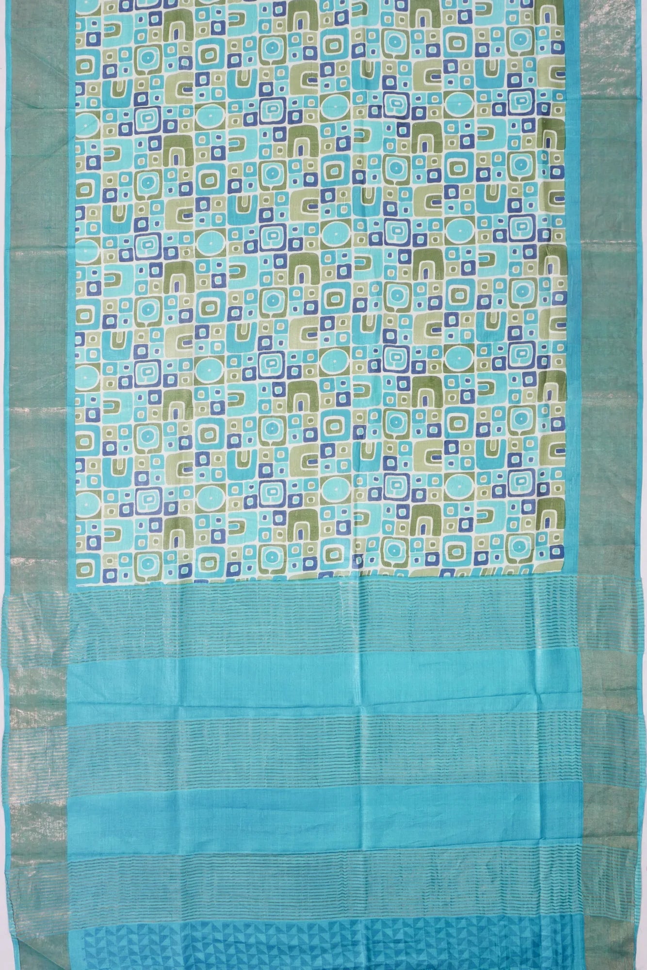 Kankatala Tussar Geometrical Brocade Printed Sky Blue Saree g2