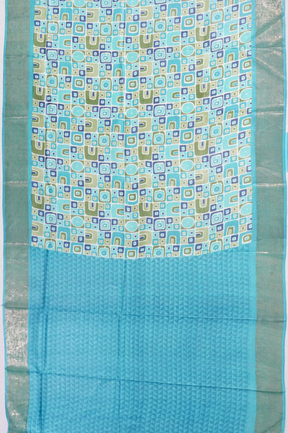 Kankatala Tussar Geometrical Brocade Printed Sky Blue Saree g2