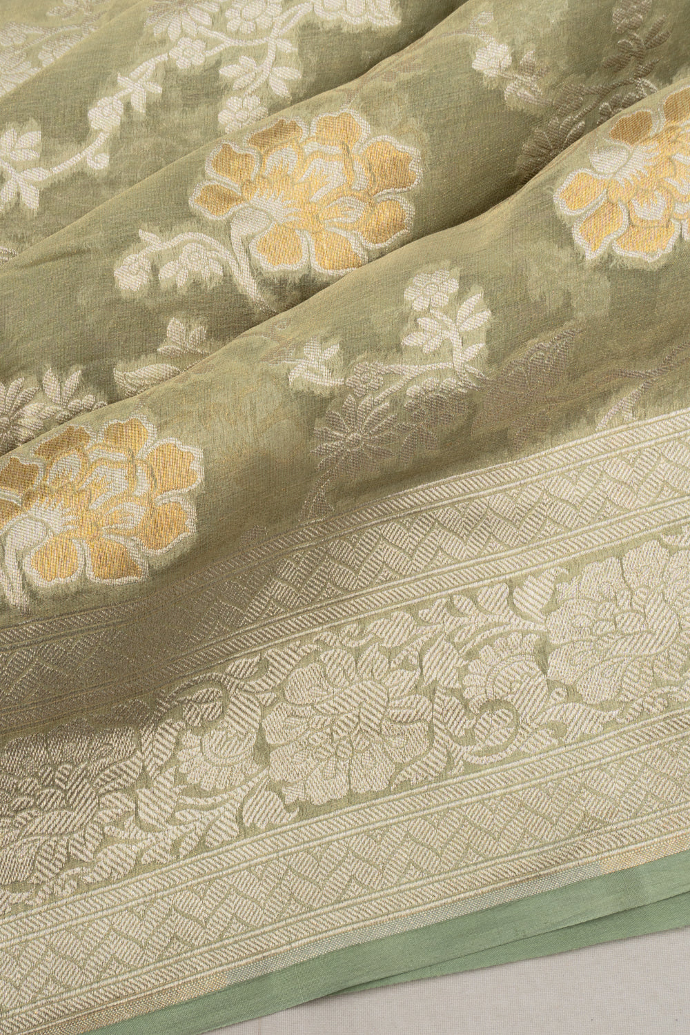 Banarasi Kora Organza Tissue Jaal Pista Green Saree