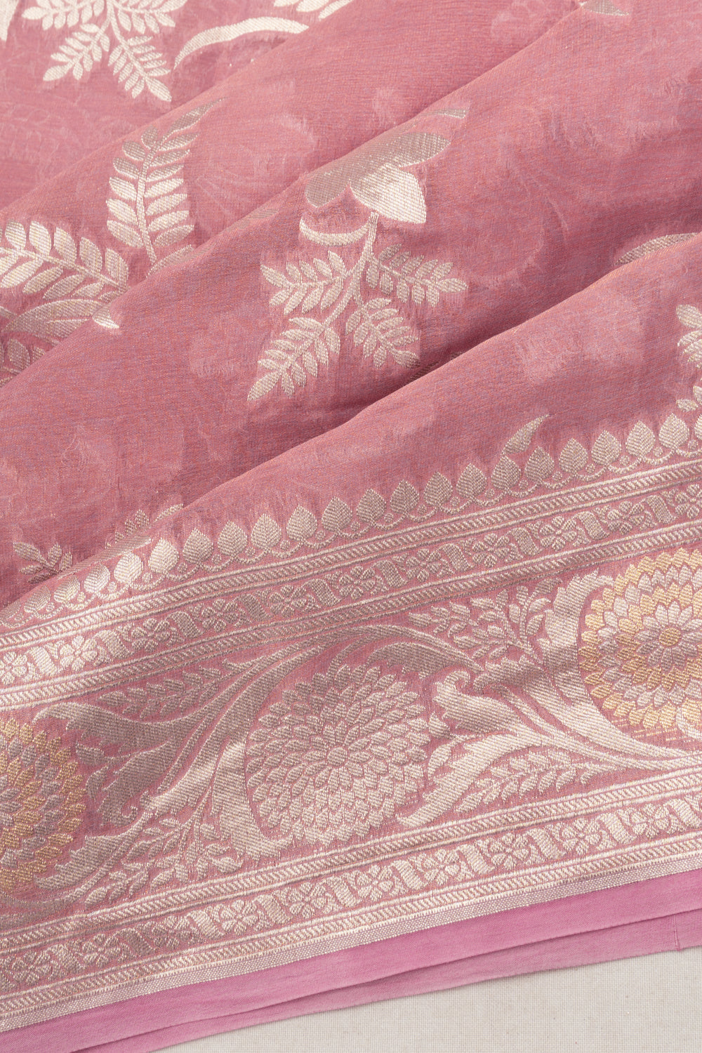 Banarasi Kora Organza Tissue Jaal Pink Saree