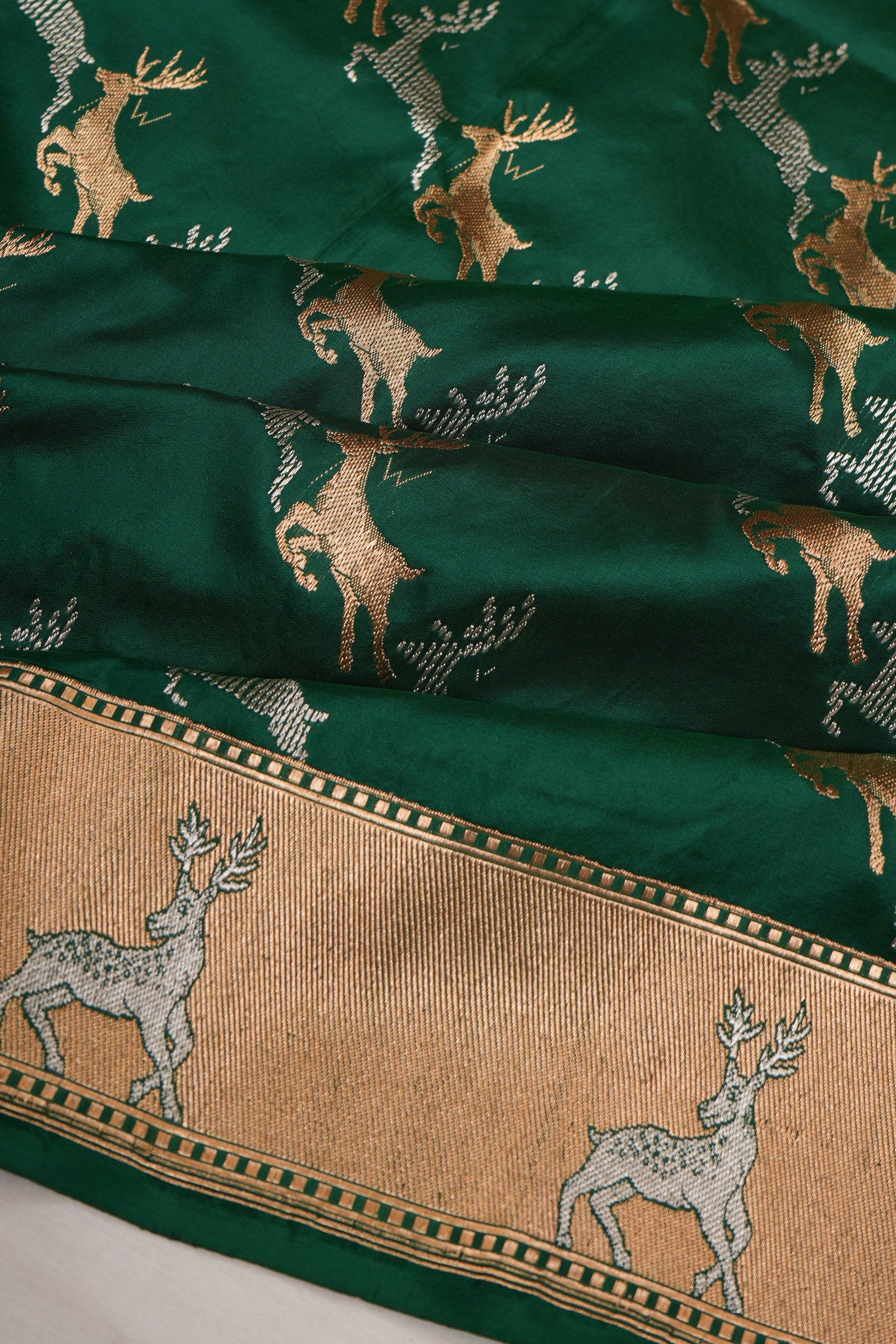 Banarasi Silk Butta Bottle Green Saree