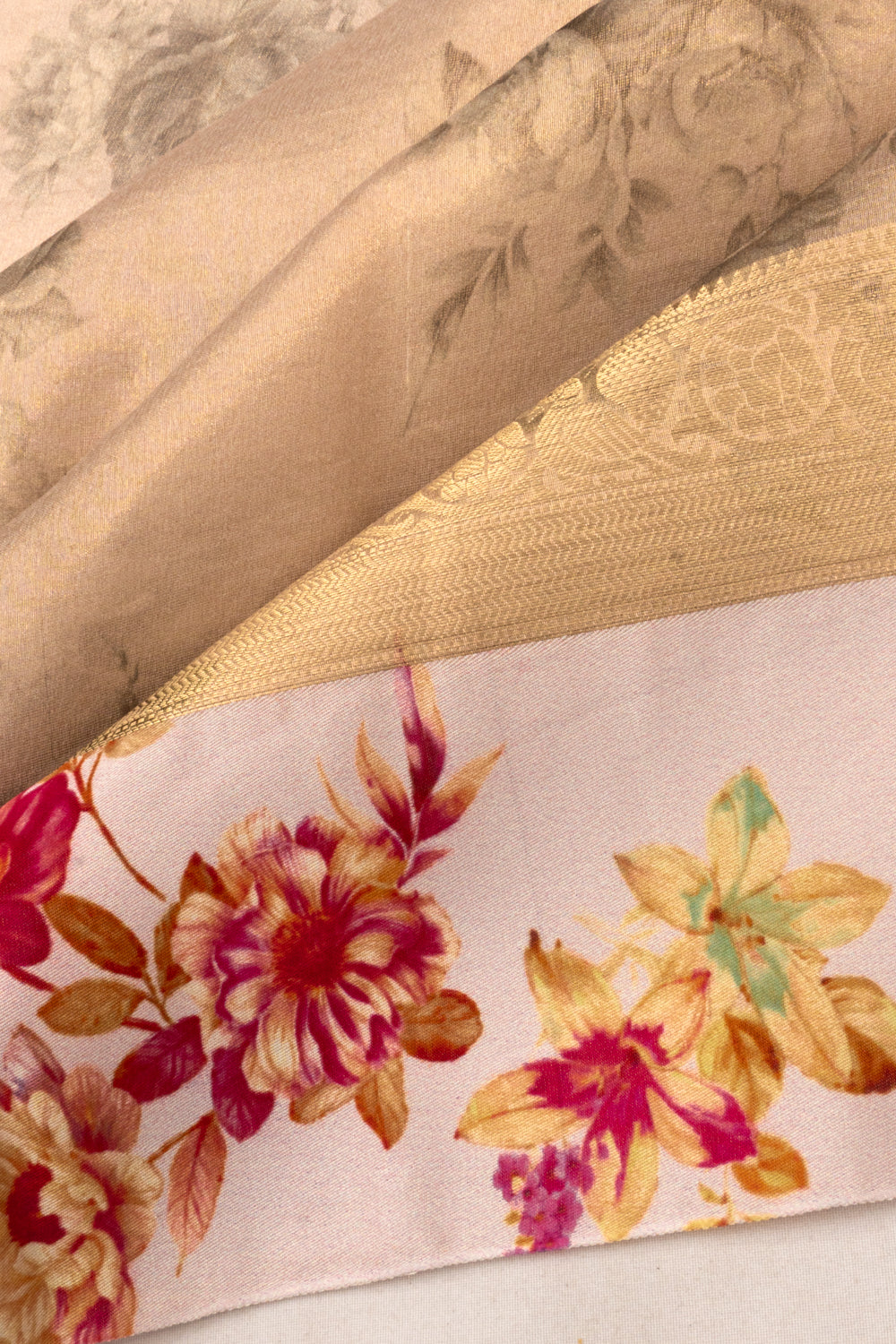 Organza Tissue Floral Printed Cream Saree With Satin Border