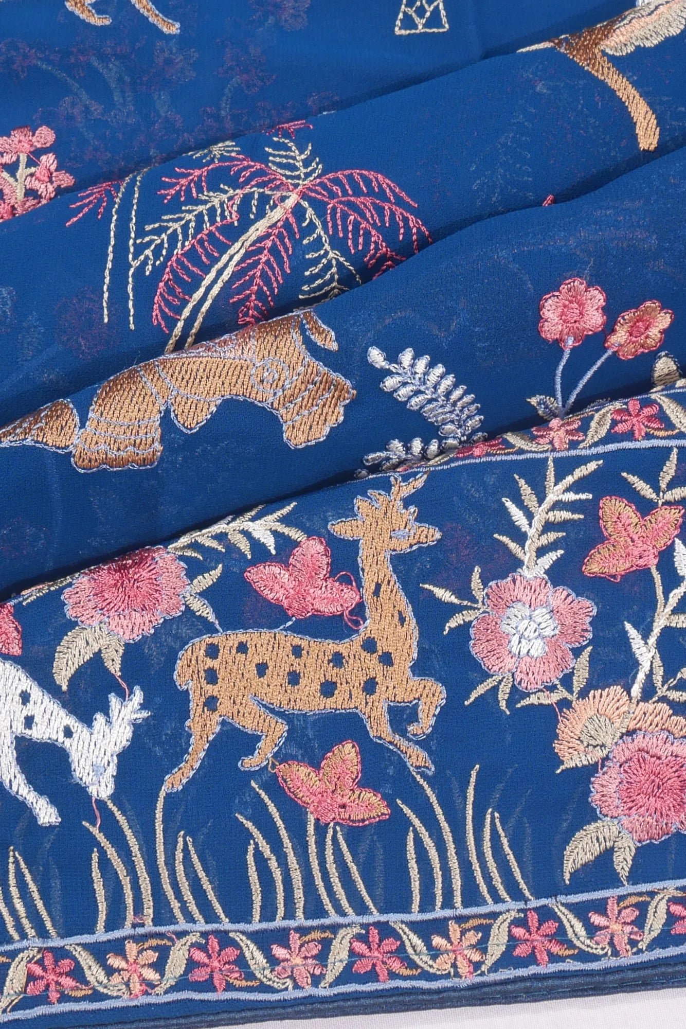 Georgette Embroidery Dark Blue Saree