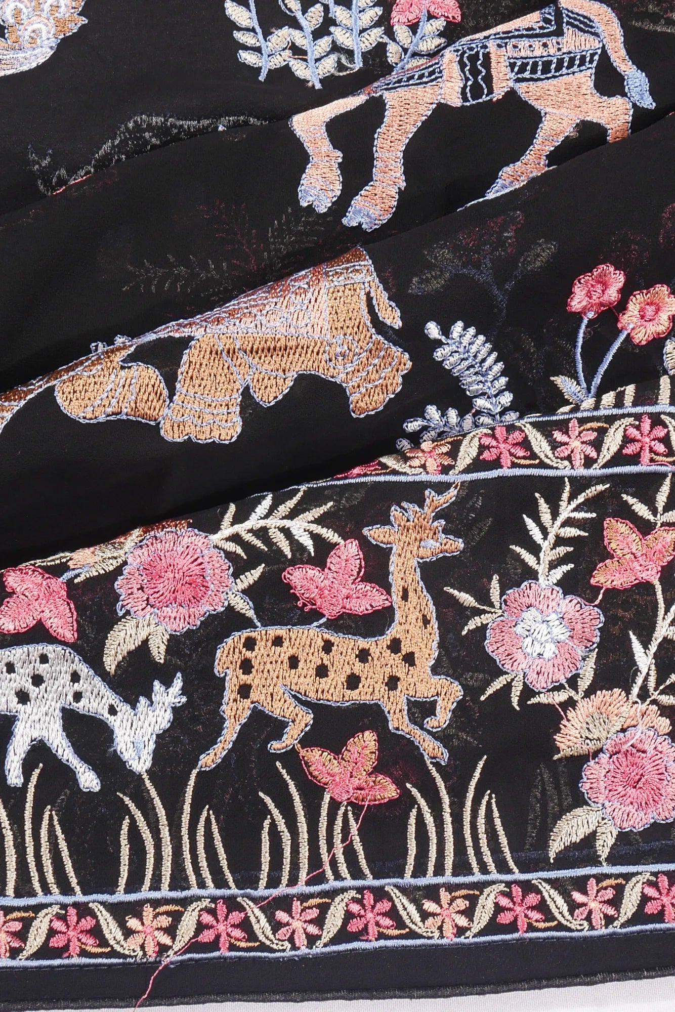 Georgette Embroidery Brown Saree