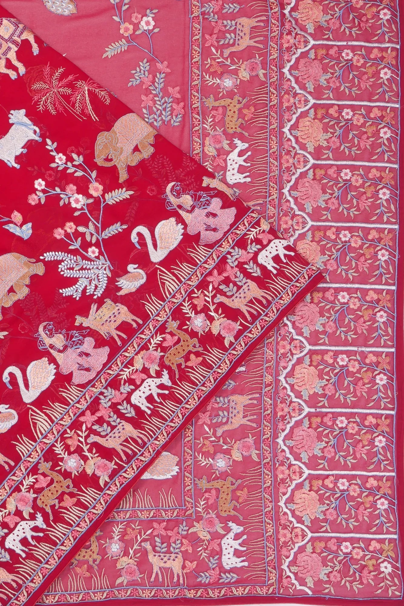 Georgette Embroidery Red Saree