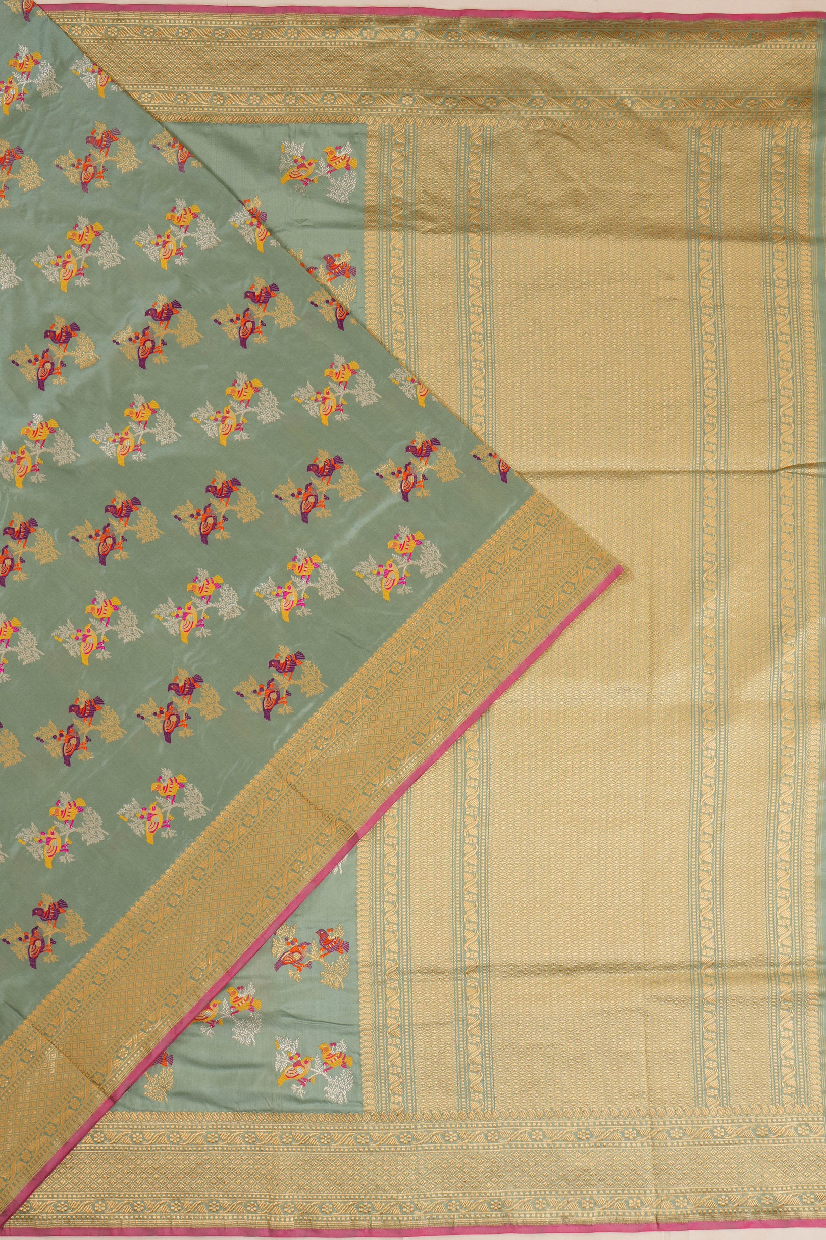 Banarasi Silk Meenakari Butta Pastel Grey Saree