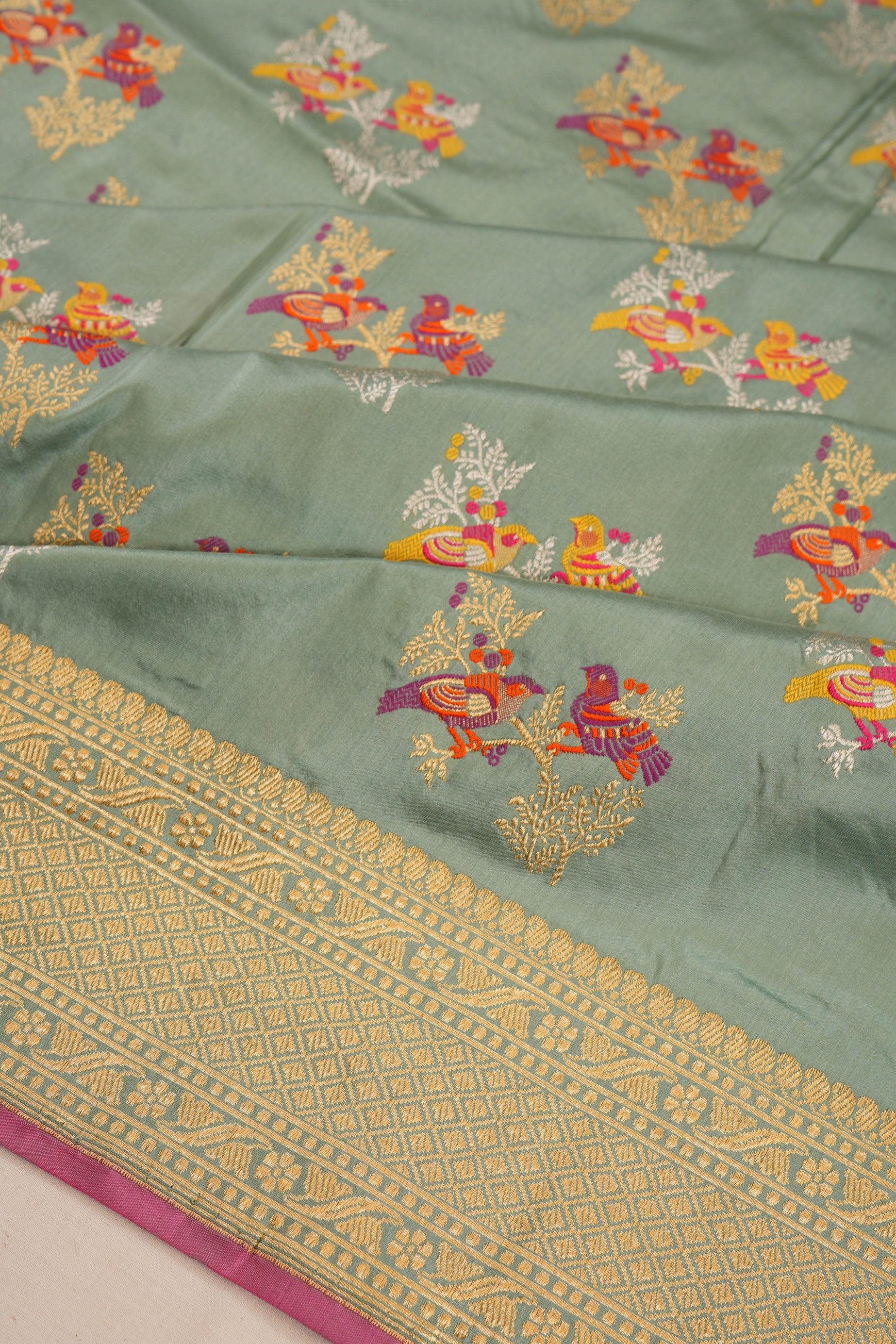 Banarasi Silk Meenakari Butta Pastel Grey Saree