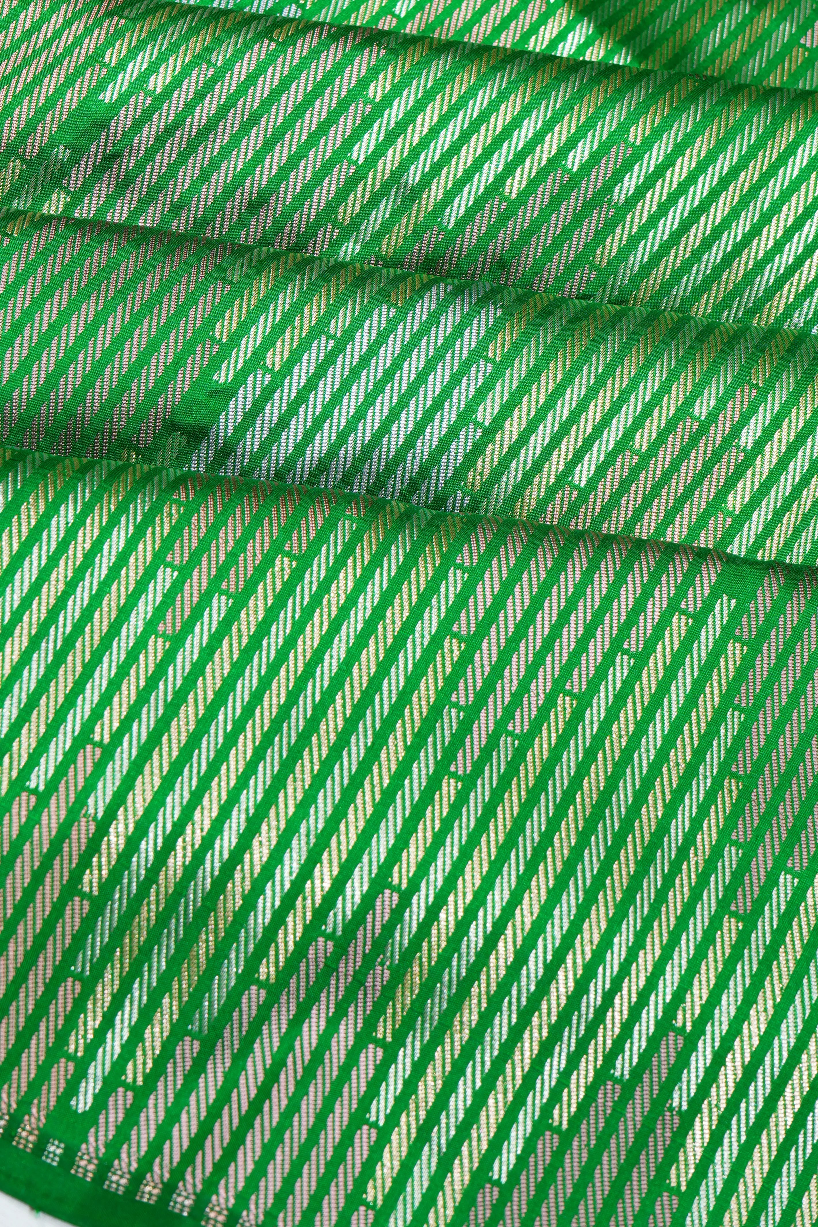 Kanchipuram Silk Geometrical Lines Green Saree