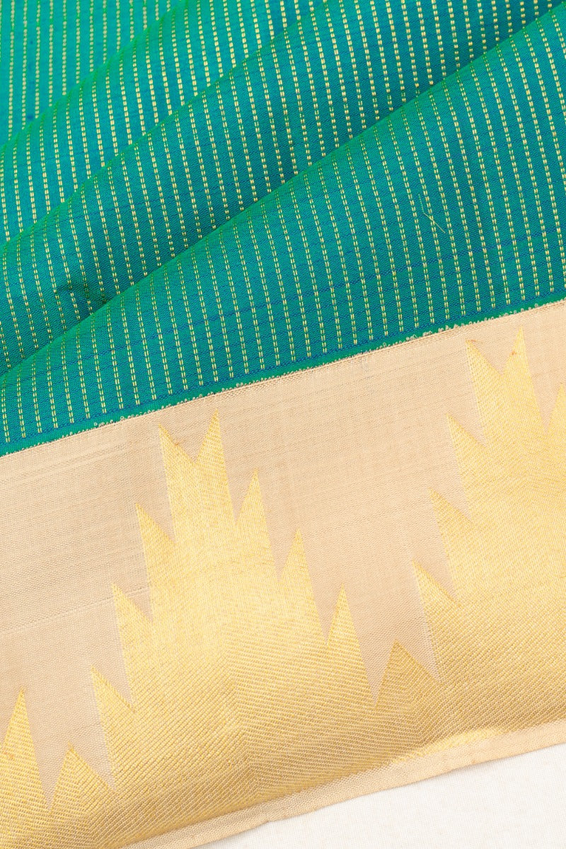 Kanchipuram Silk Vertical Lines Teal Green Saree