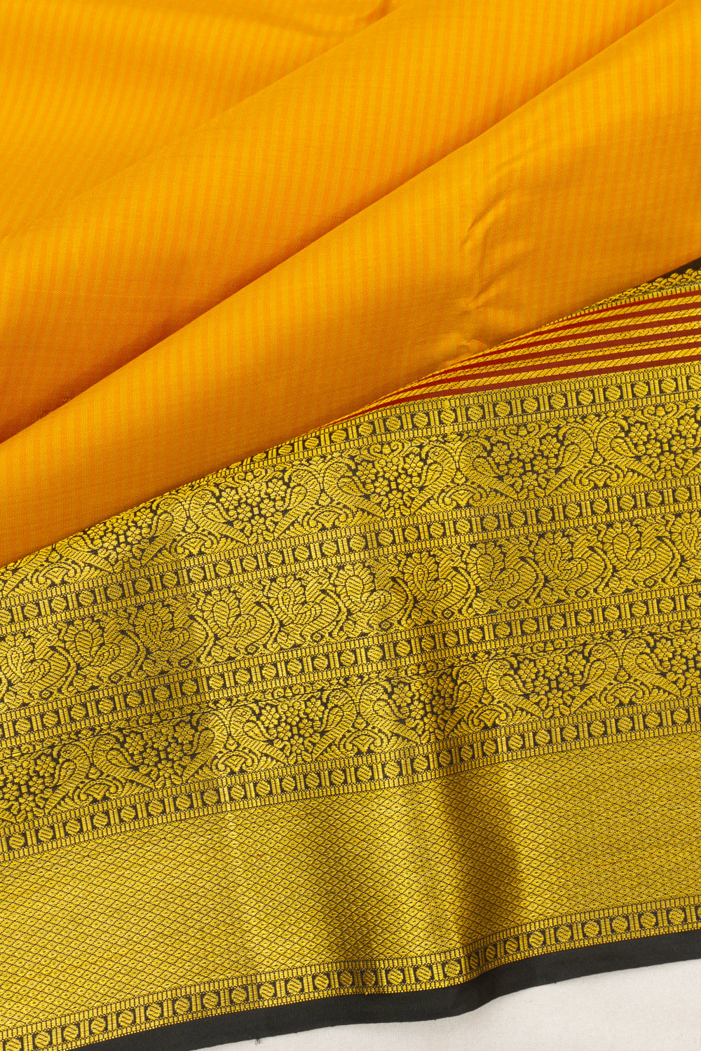 Kanchipuram Silk Vertical Lines And Butta Mustard Yellow Saree