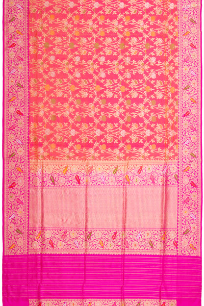 Banarasi Silk Jaal Redish Pink Saree