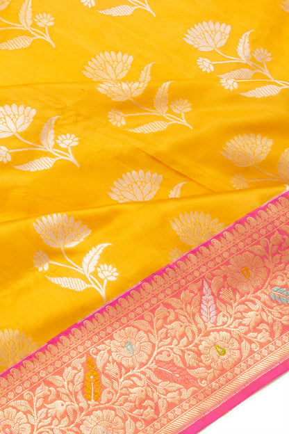 Banarasi Silk Butta Yellow Saree