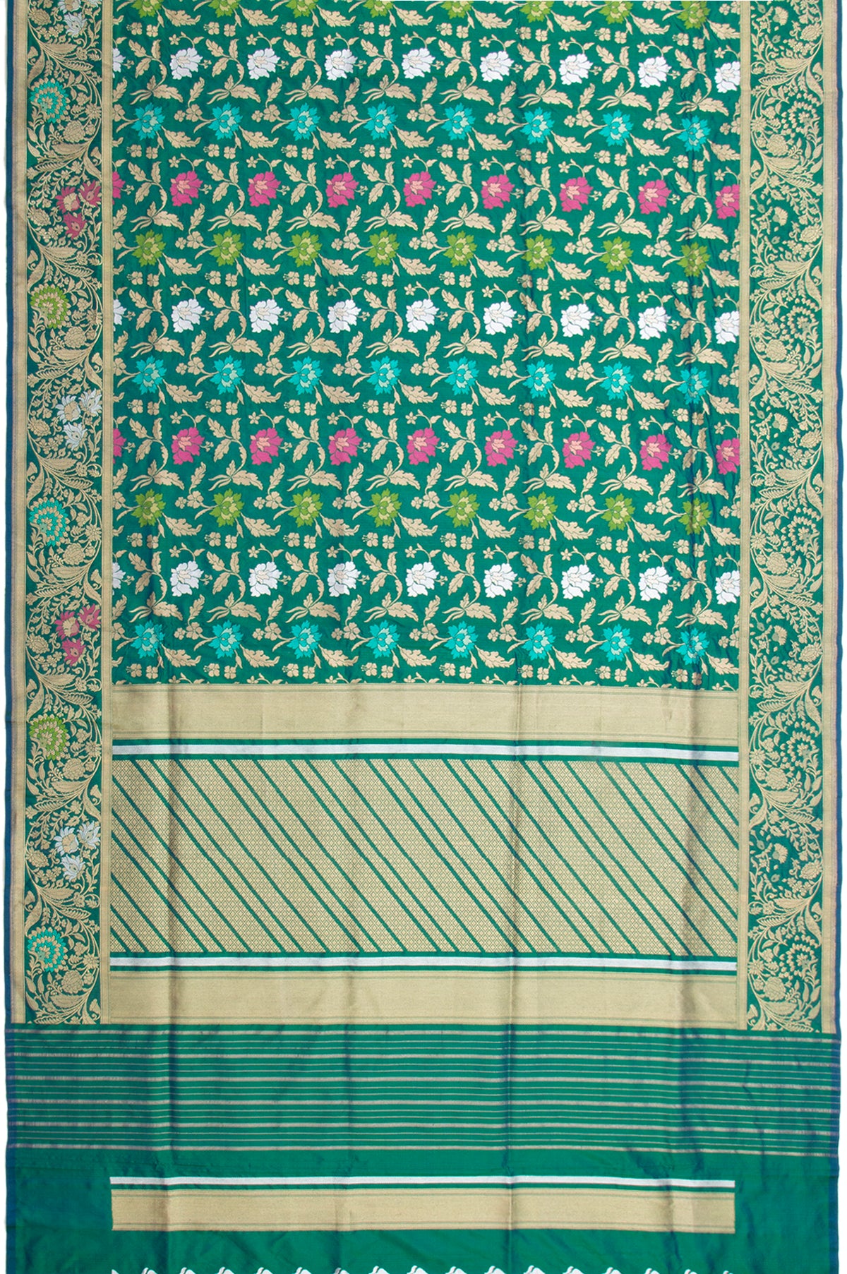 Banarasi Silk Jaal Teal Green Saree