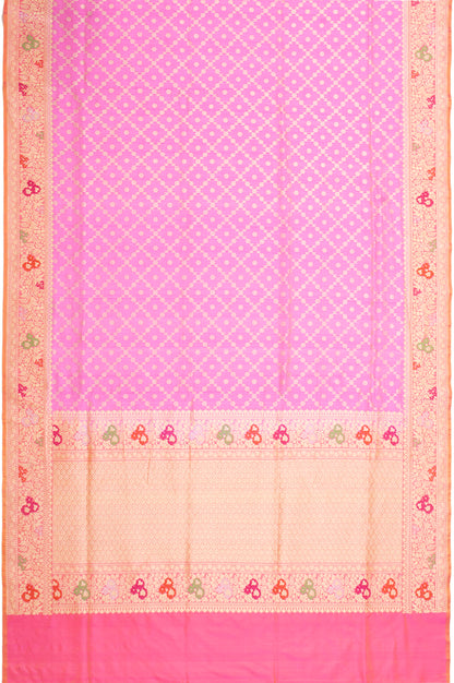 Banarasi Silk Criss Cross Checks And Butta Baby Pink Saree