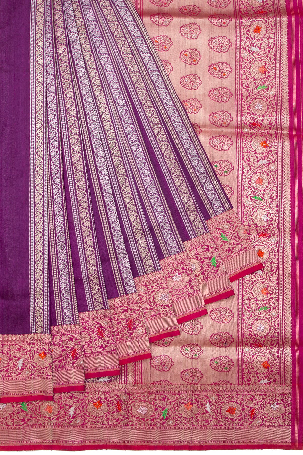 Banarasi Silk Vertical Lines Purple Saree