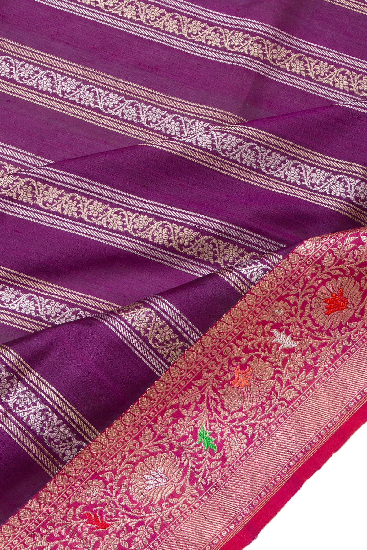 Banarasi Silk Vertical Lines Purple Saree