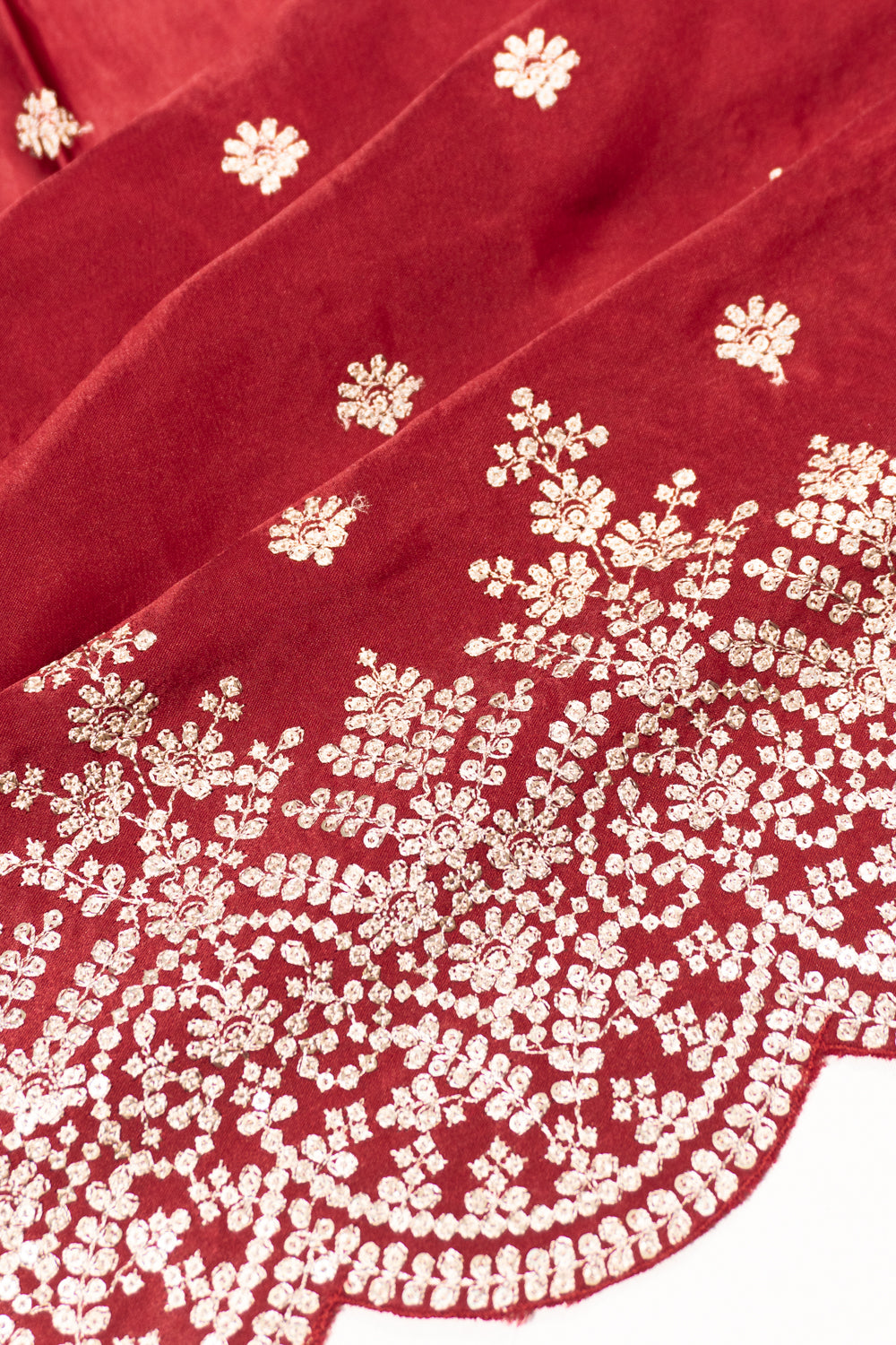 Satin Embroidery Butta Maroon Saree With Sequins