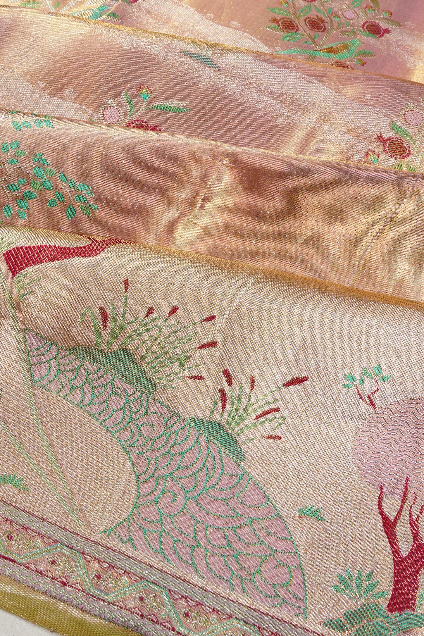 Kanchipuram Silk Tissue Brocade Pink Saree