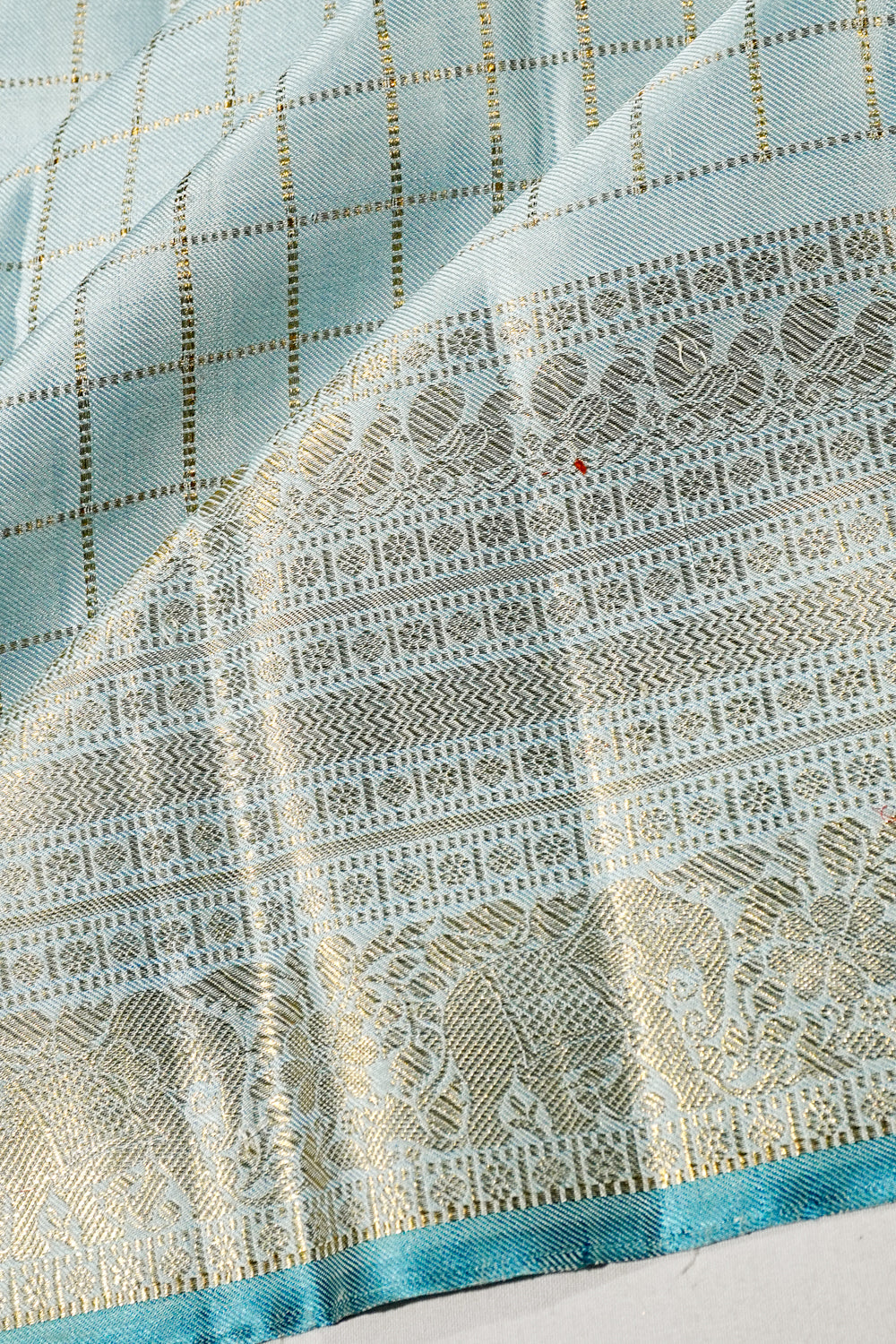 Kanchipuram Silk Twill Checks Powder Blue Saree
