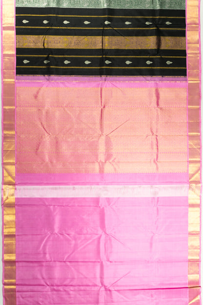 Classic Kanchipuram Silk Vertical Lines And Butta Black Saree