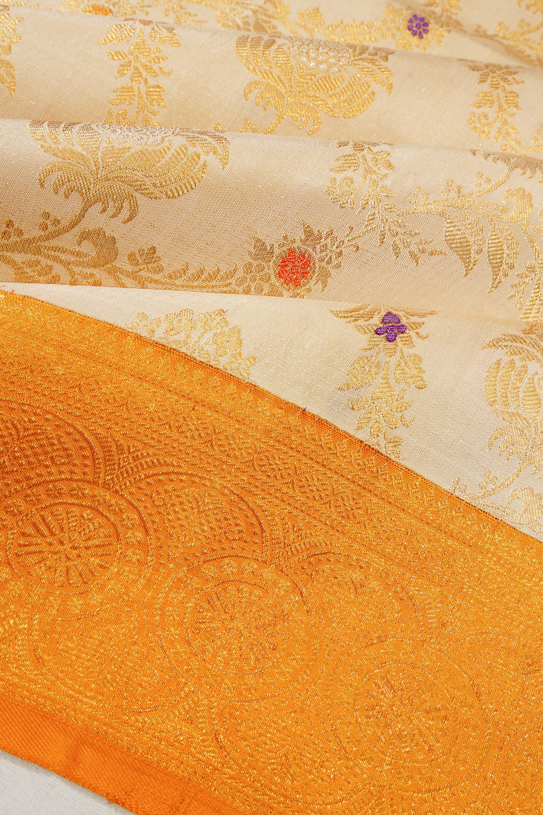 Kanchipuram Silk Brocade Cream Saree
