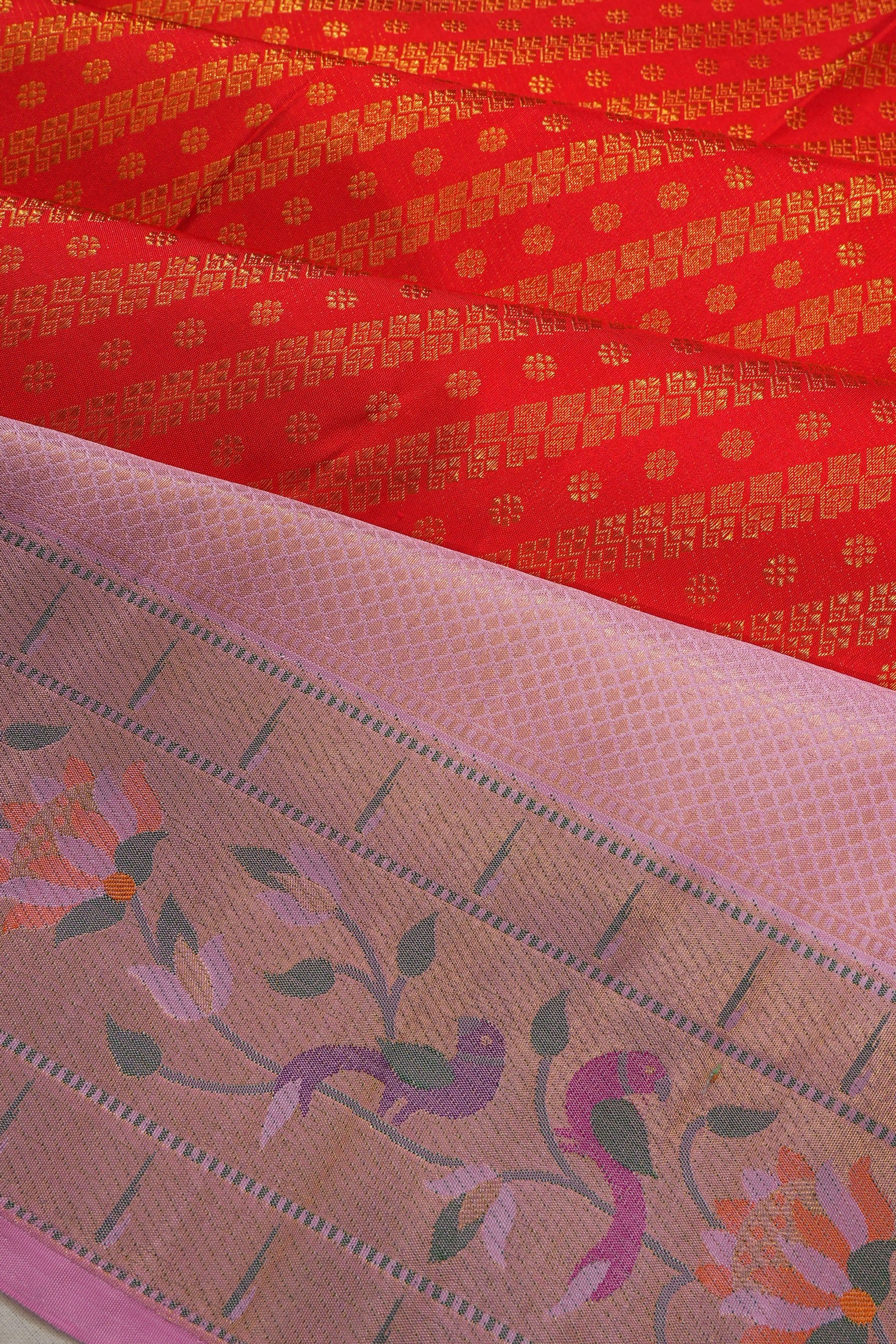 Kanchipuram Silk Brocade Red Saree With Paithani Inspired border