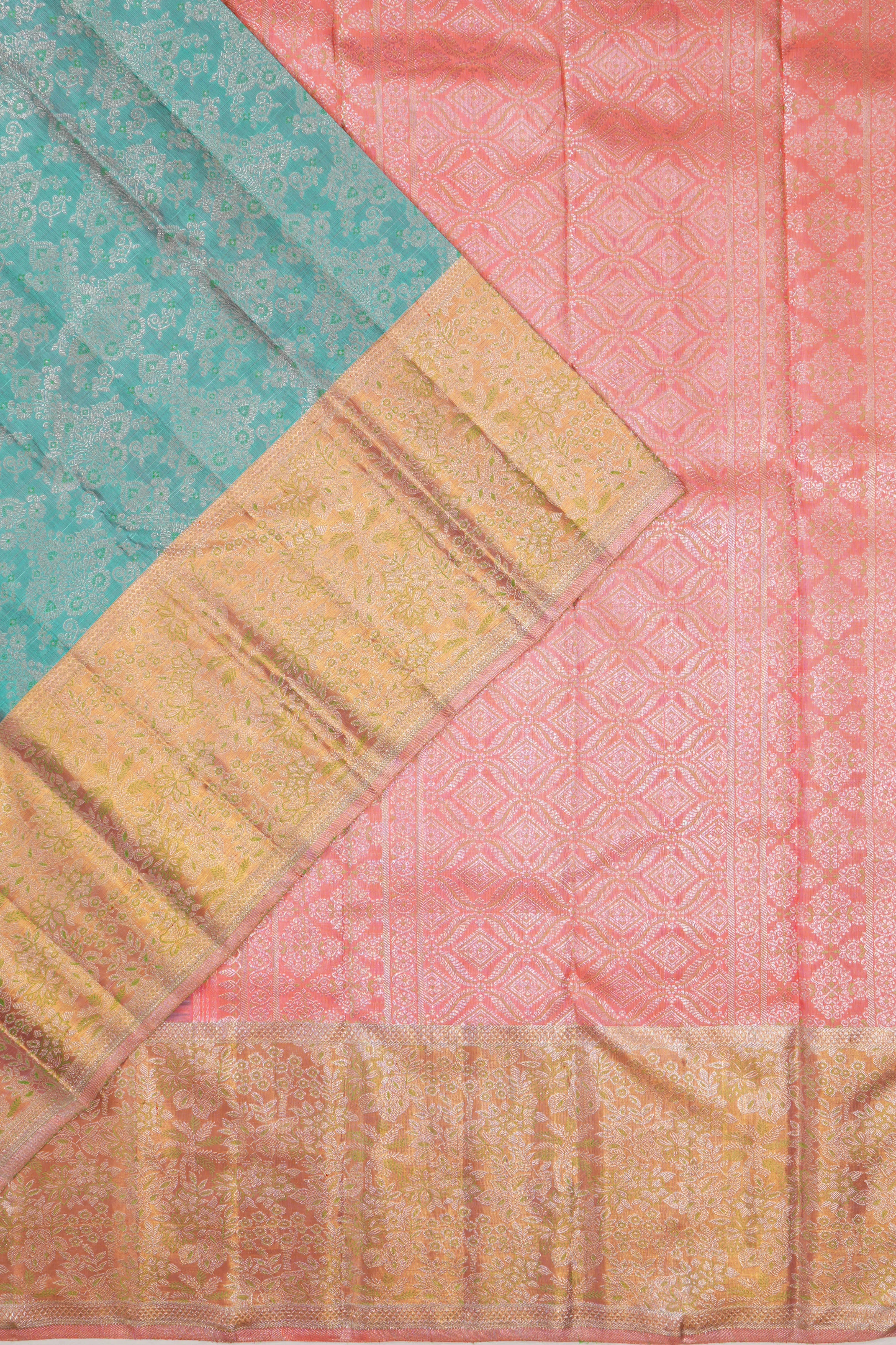 Kanchipuram Silk Brocade Sky Blue Saree