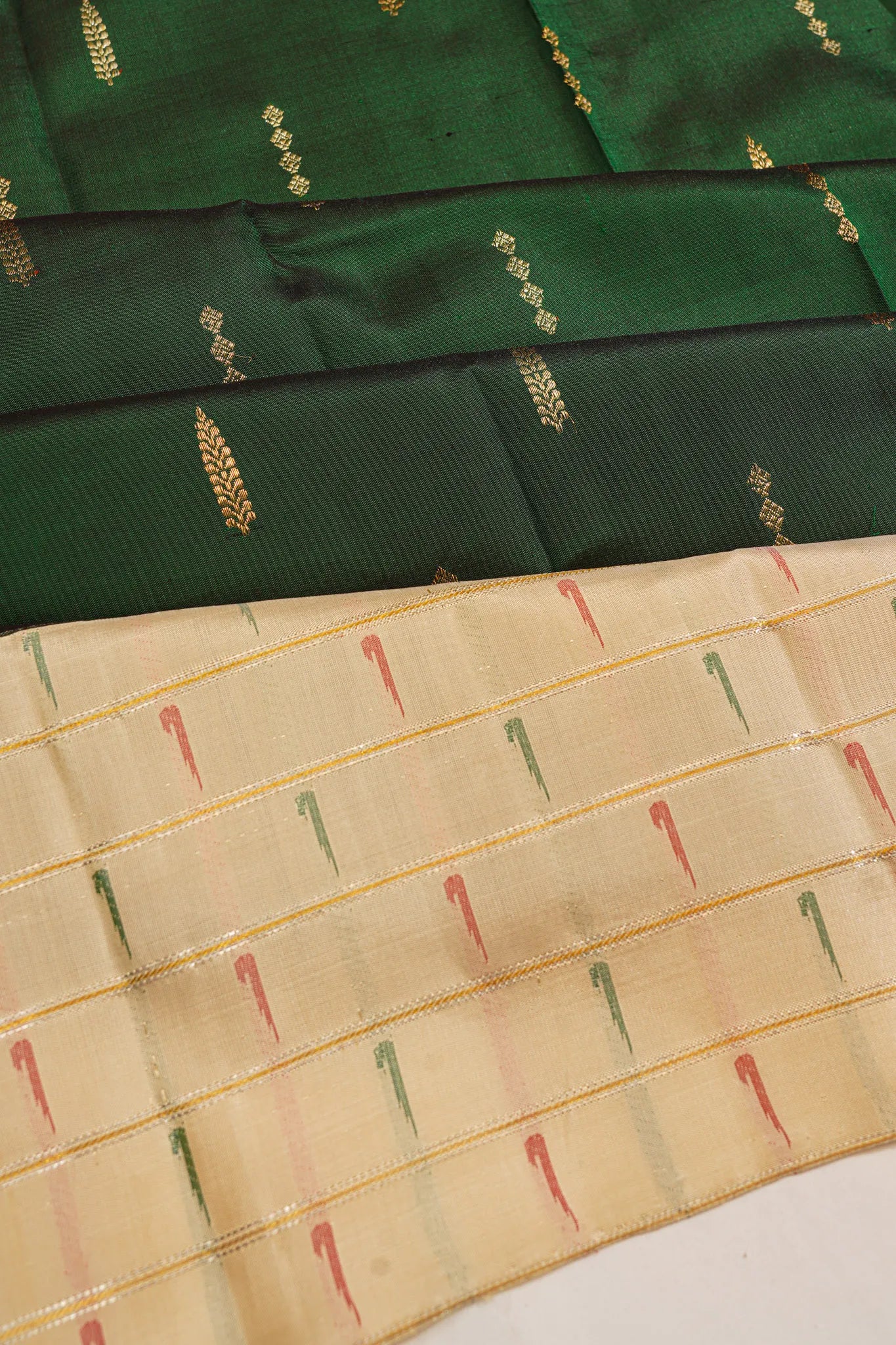 Kanchipuram Silk Butta Bottle Green Saree