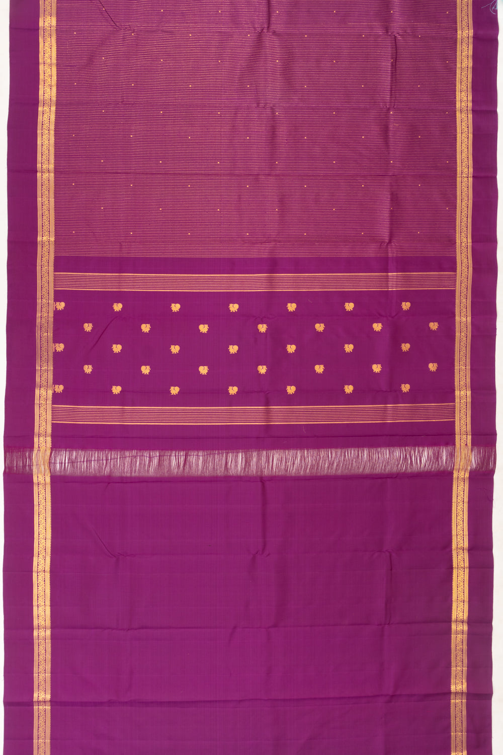 Classic Kanchipuram Silk Vertical Lines And Butta Purple Saree