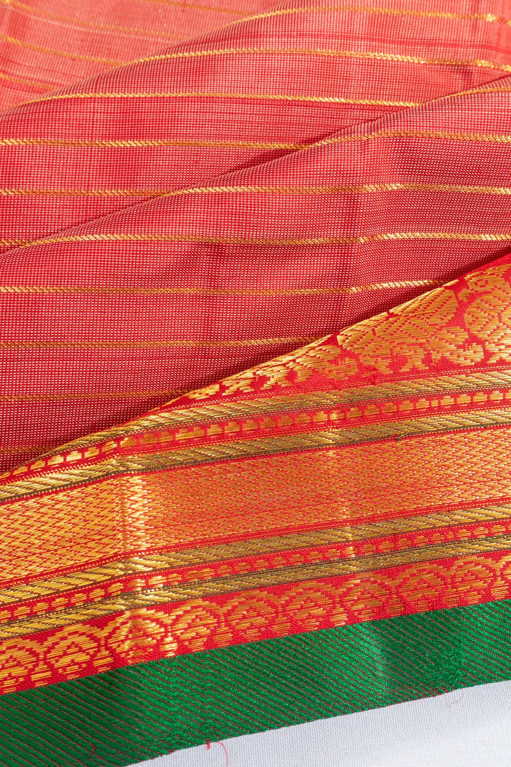 Classic Kanchipuram Silk Horizontal Lines Red Saree