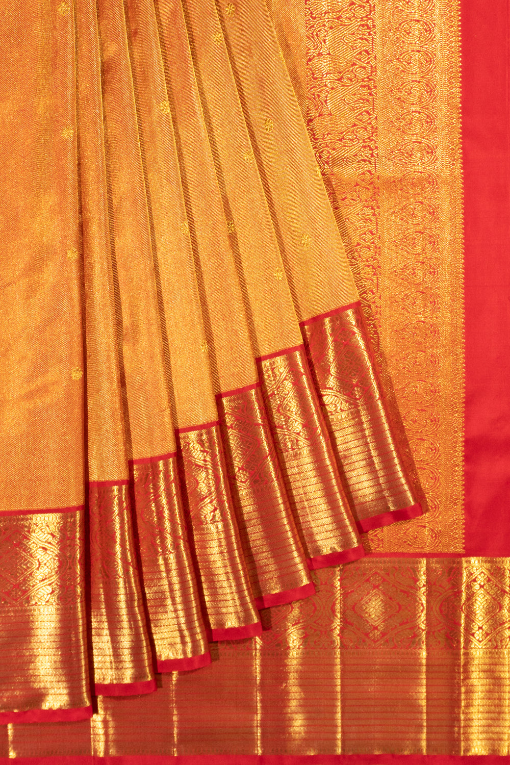 Kanchipuram Silk Tissue Brocade And Butta Red Saree