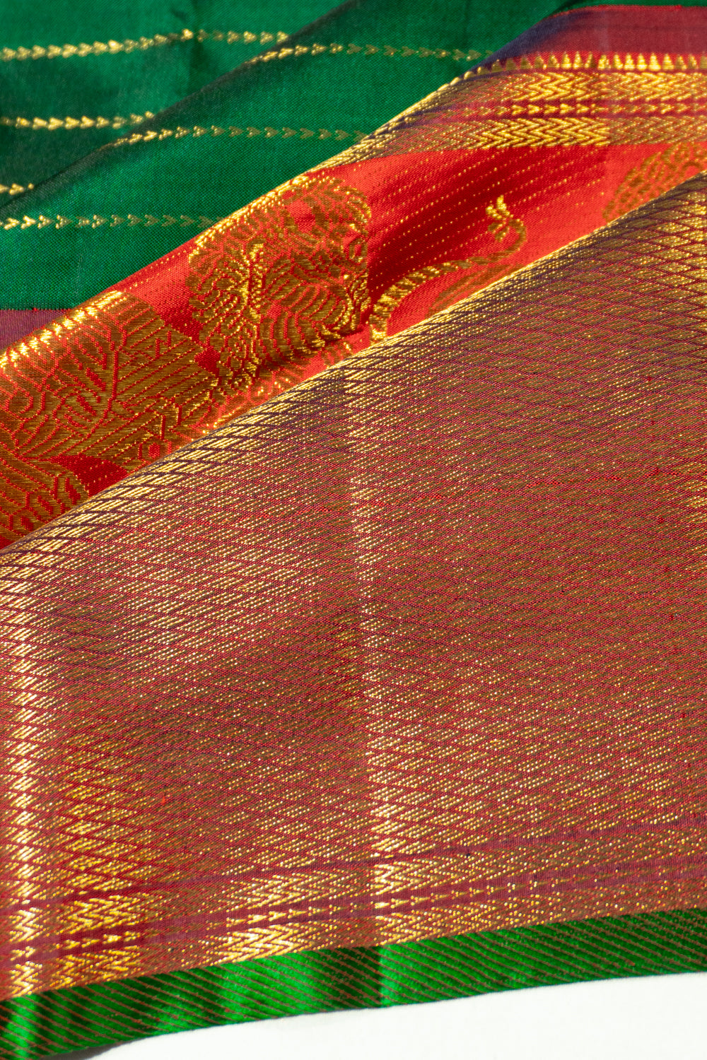 Kanchipuram Silk Horizontal Lines Dark Green Saree