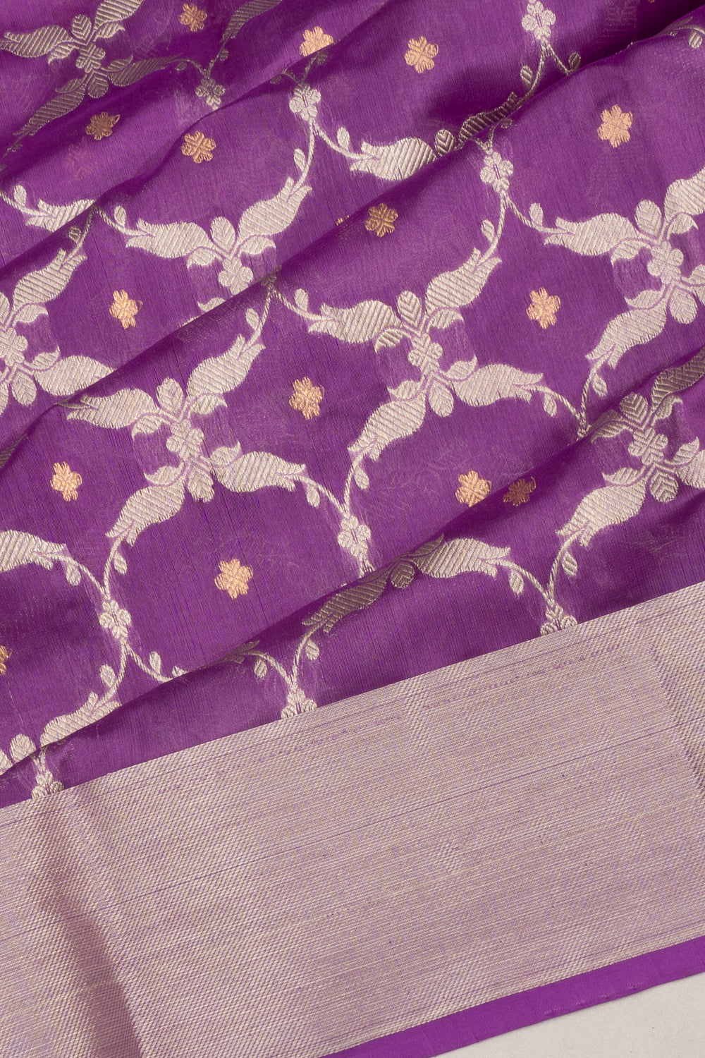 Pure Chanderi Silk Jaal And Butta Violet Saree