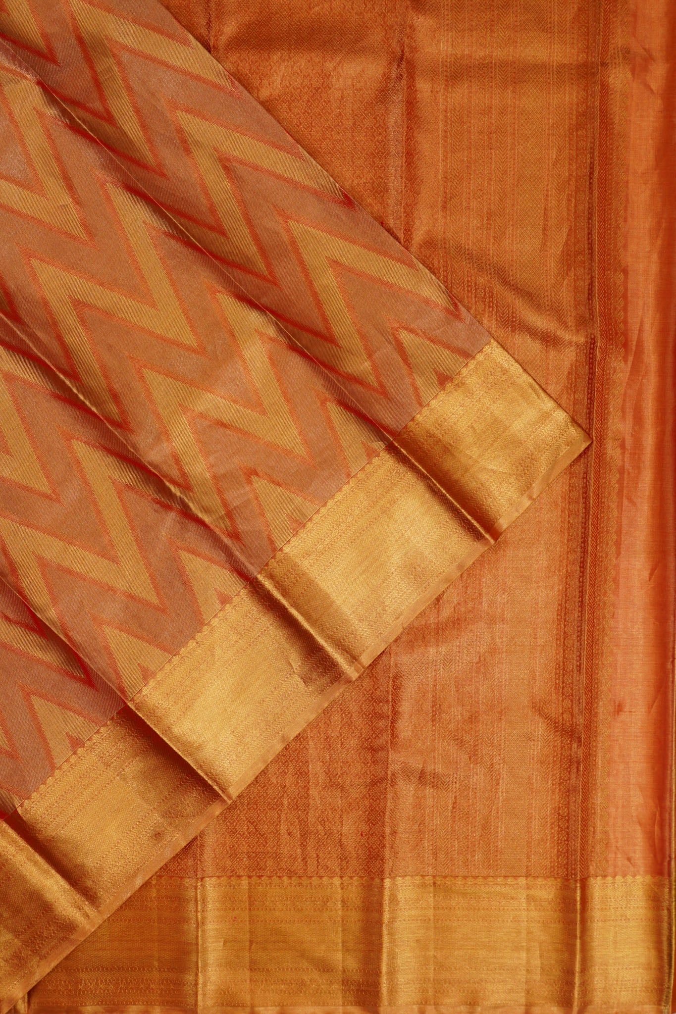 Taranga Kanchi Silk Tissue Zig Zag Lines Gold Saree