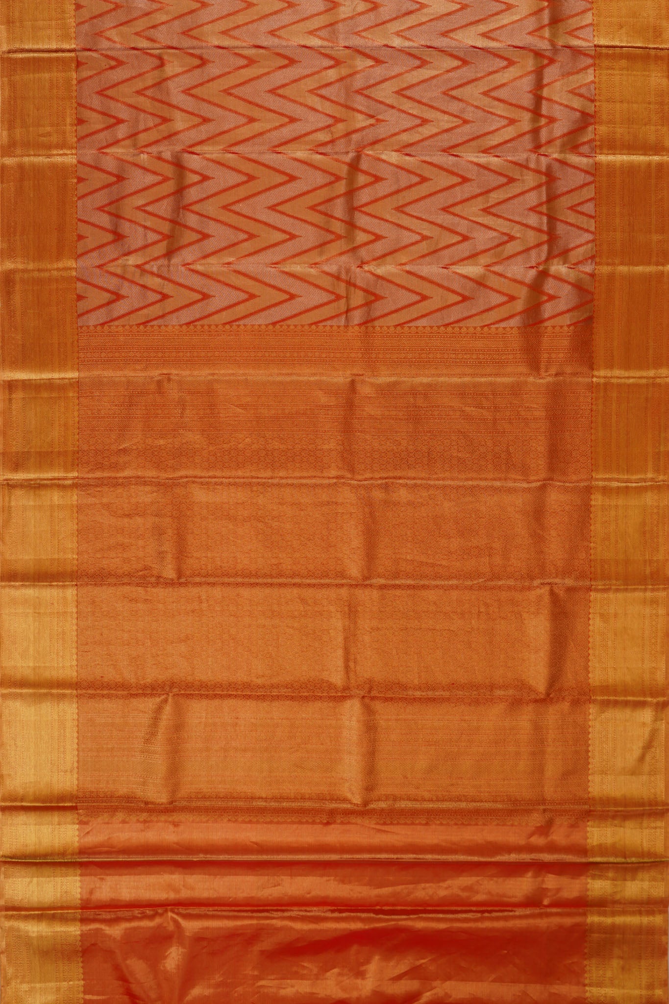 Taranga Kanchi Silk Tissue Zig Zag Lines Gold Saree