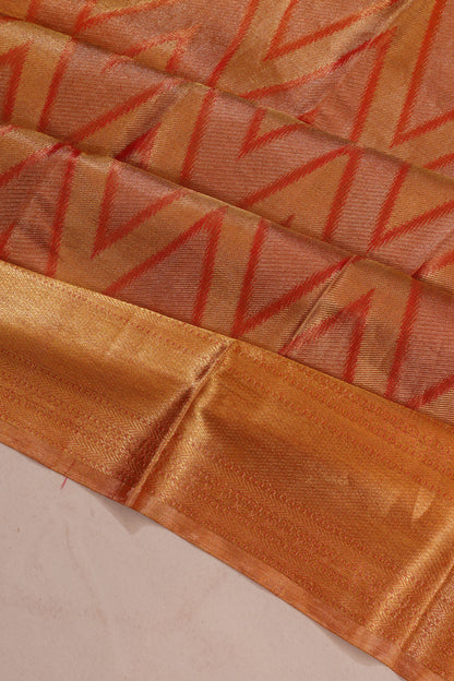 Taranga Kanchi Silk Tissue Zig Zag Lines Gold Saree